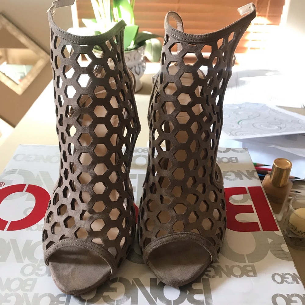 Tan shoes.
